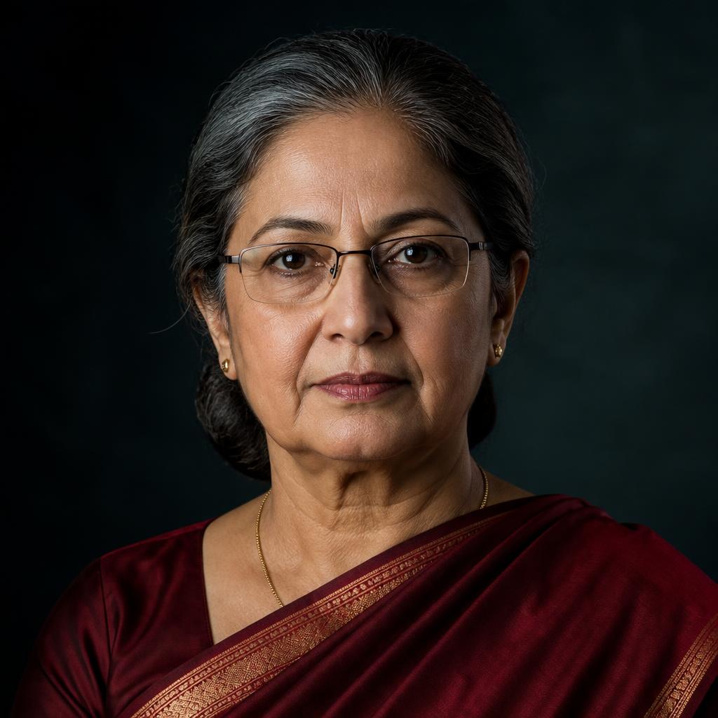 Meenakshi Sundaram — AI interviewer persona portrait